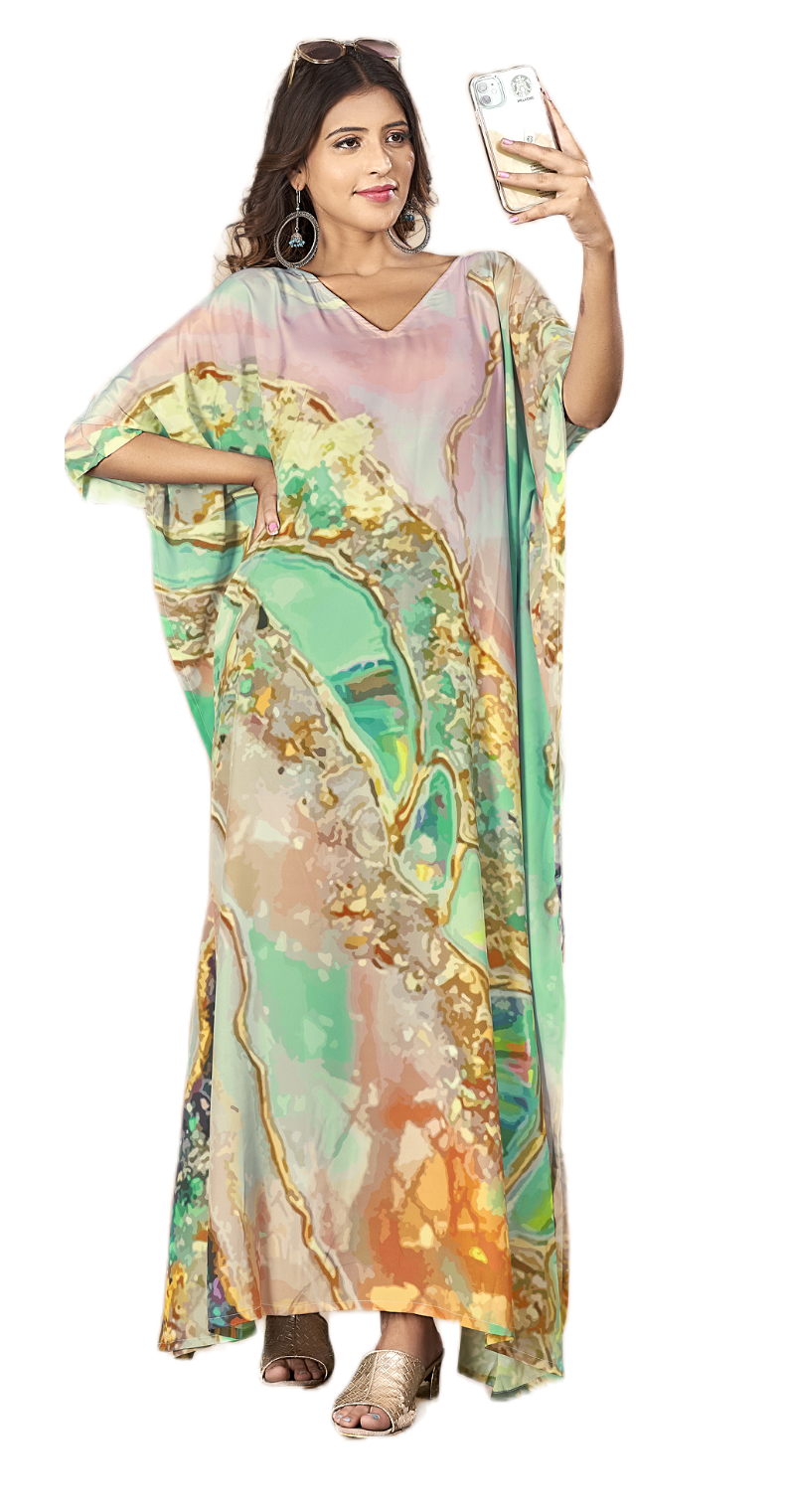 Digital Printed Silk Kaftan For Casual Wear - Jisha Kaftan